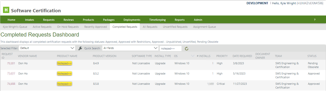 Multi-tab team dashboard for managing work items